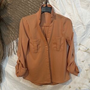 mine Rust Orange Button-Front Blouse
